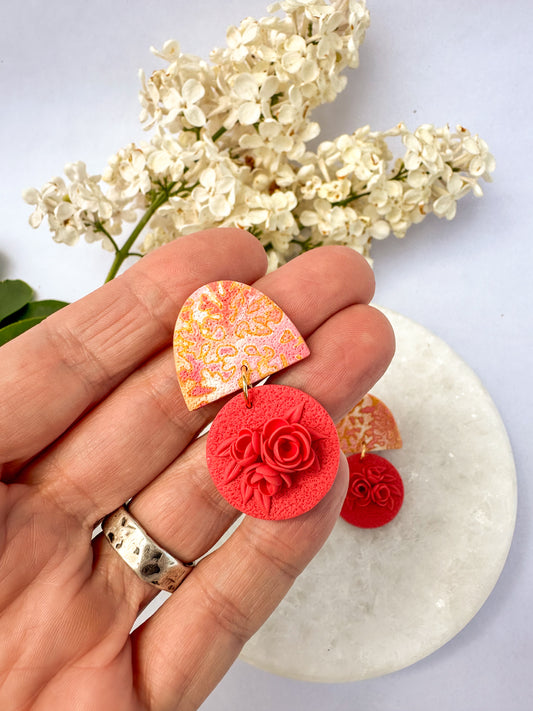 Naomi | Polymer Clay Earrings | Peachy Garden Blooms