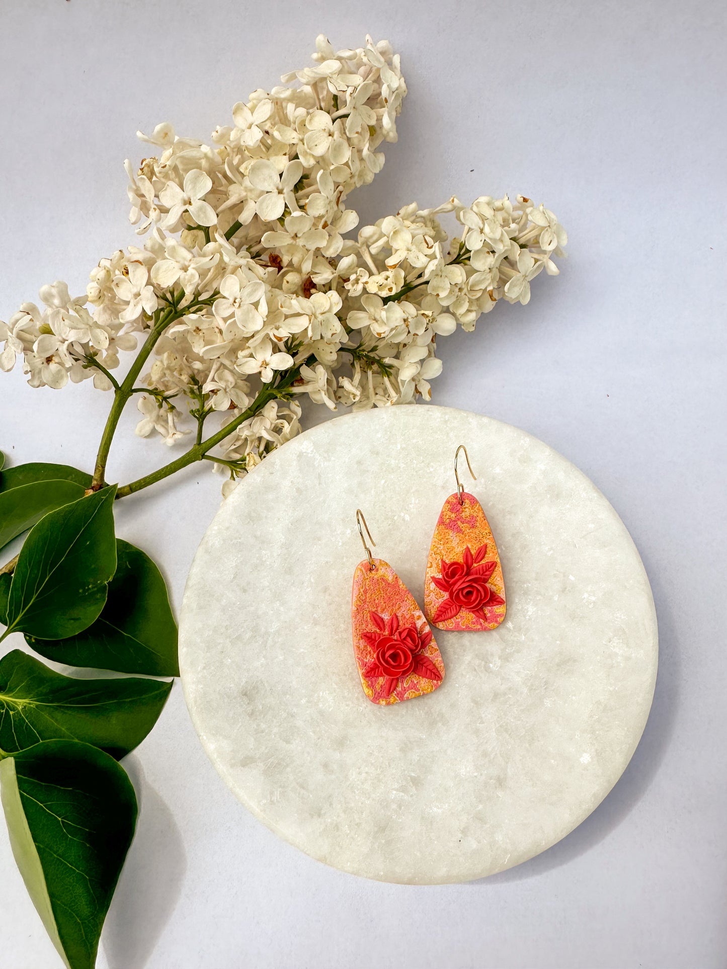 Michaela | Polymer Clay Earrings | Peachy Garden Blooms