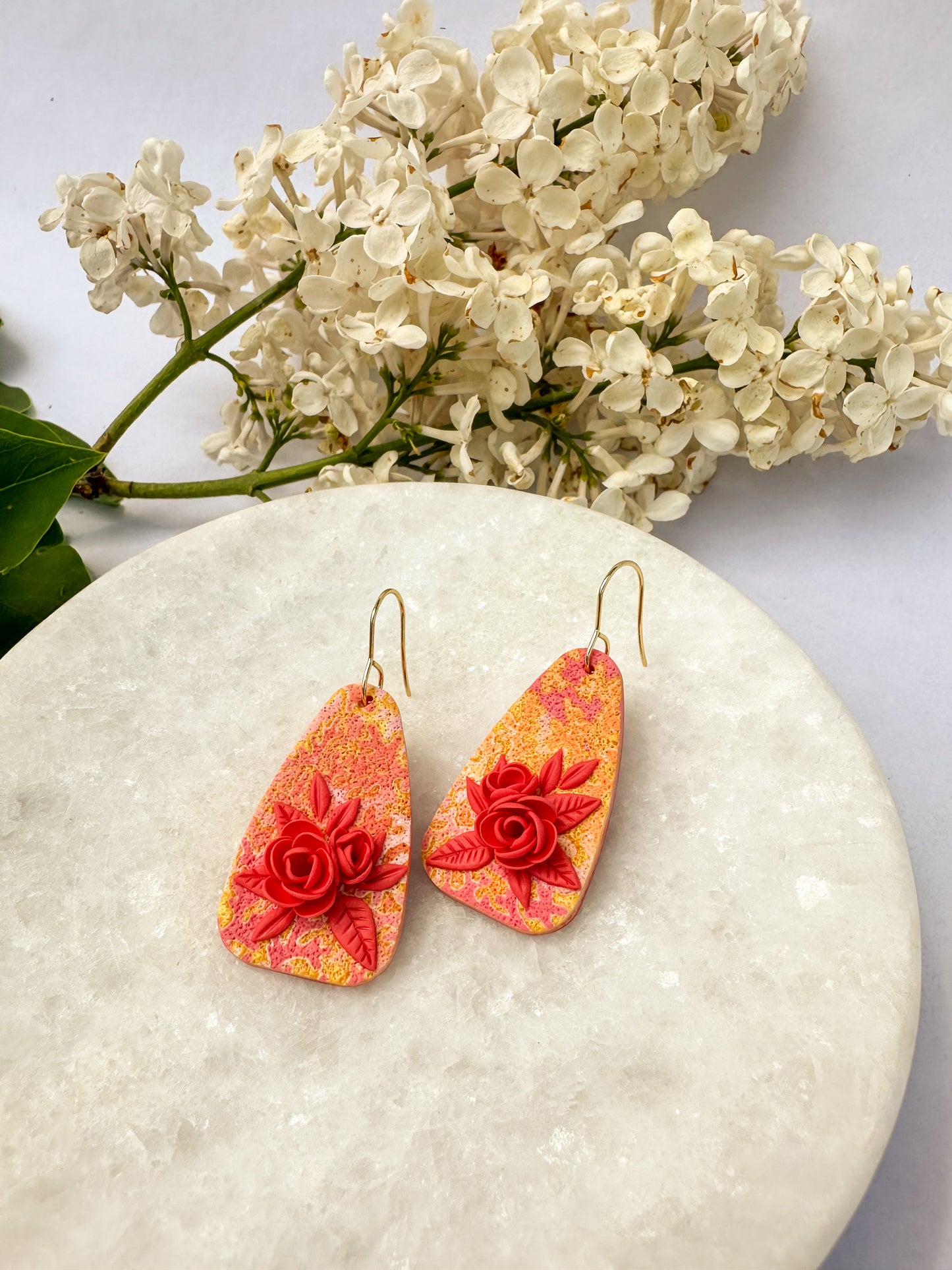 Michaela | Polymer Clay Earrings | Peachy Garden Blooms