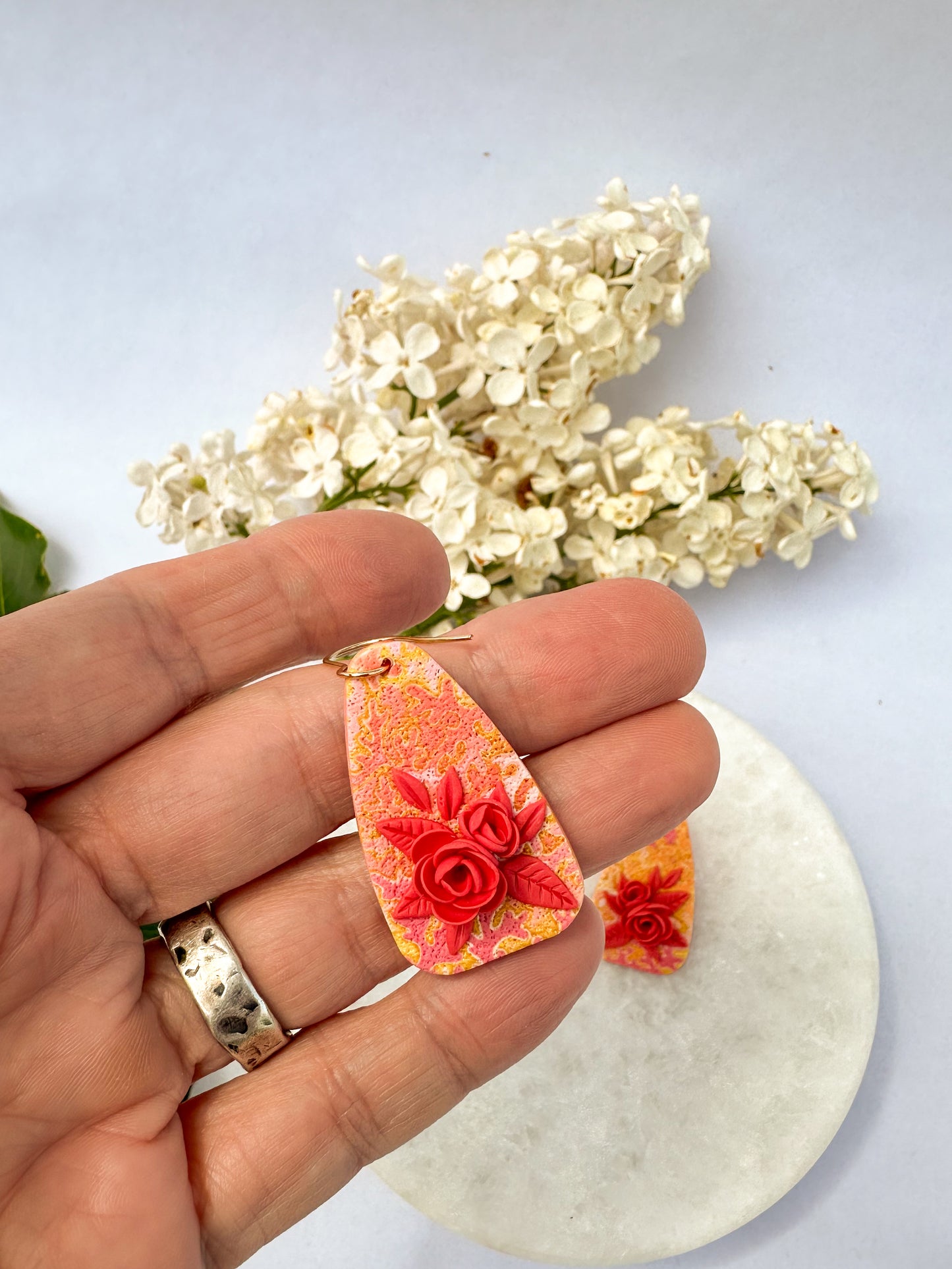 Michaela | Polymer Clay Earrings | Peachy Garden Blooms