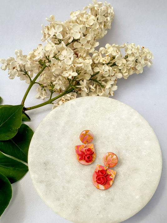 Gracie | Polymer Clay Earrings | Peachy Garden Blooms