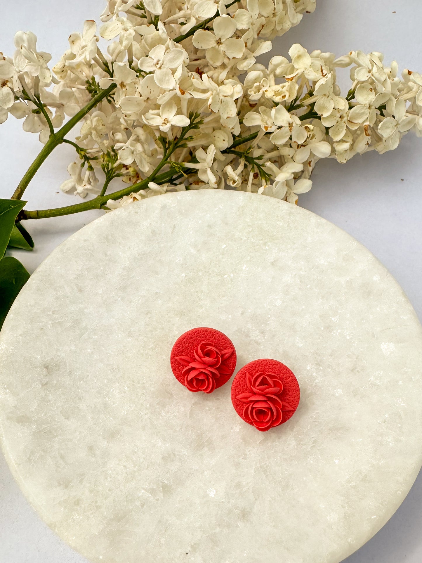 Round Studs | Polymer Clay Earrings | Dark Peach