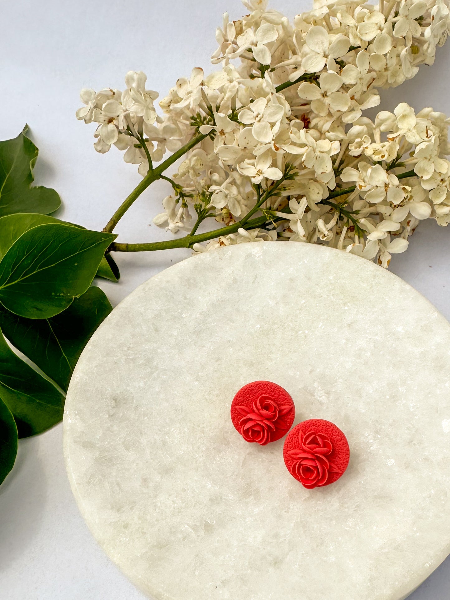 Round Studs | Polymer Clay Earrings | Dark Peach