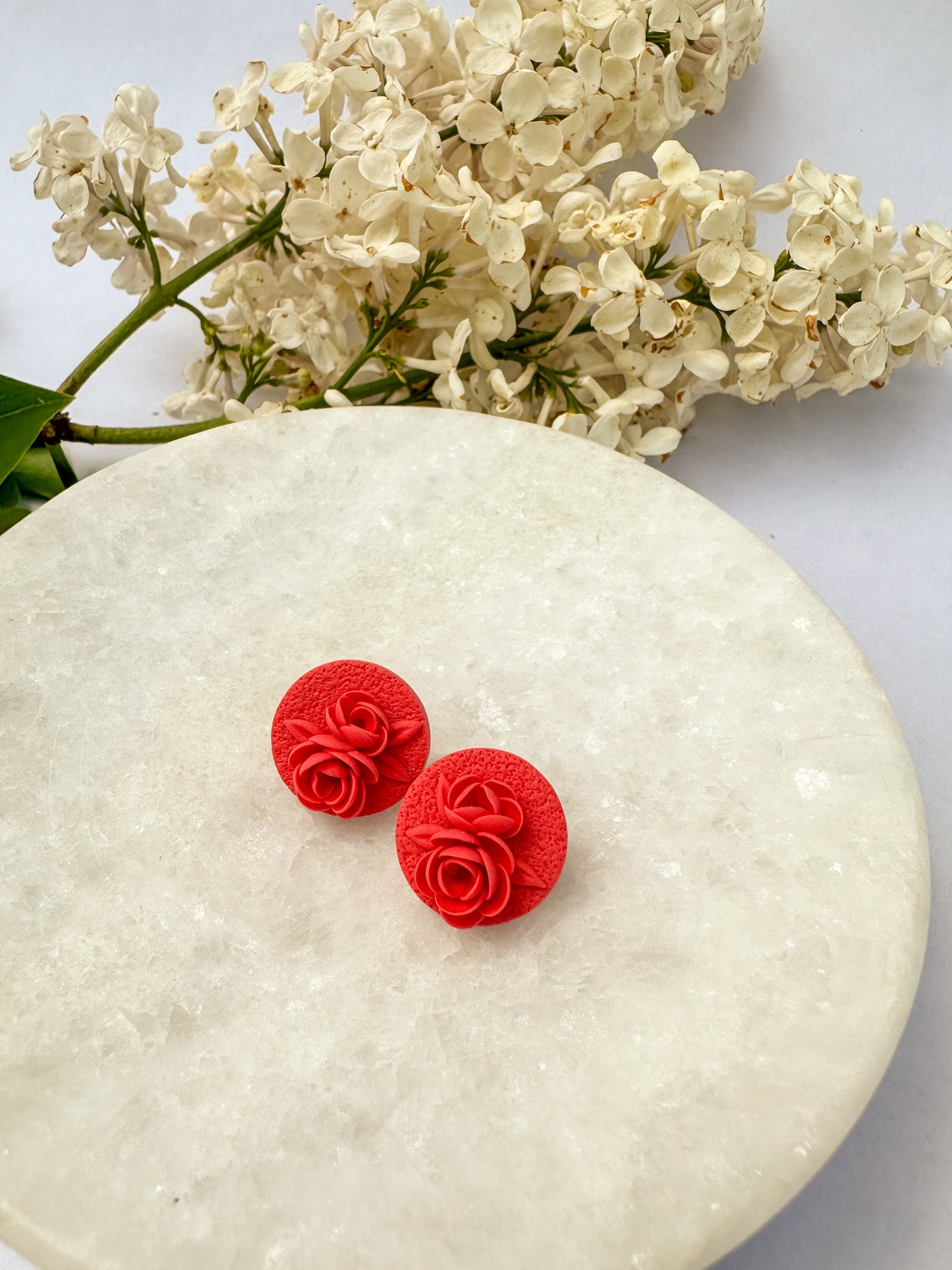 Round Studs | Polymer Clay Earrings | Dark Peach