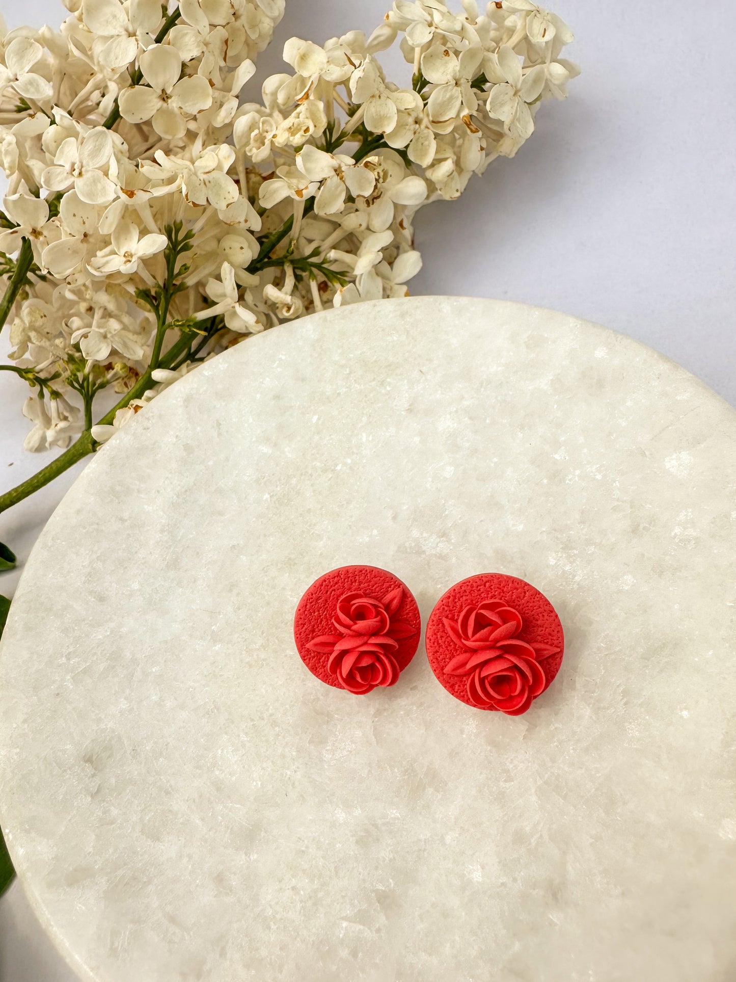 Round Studs | Polymer Clay Earrings | Dark Peach