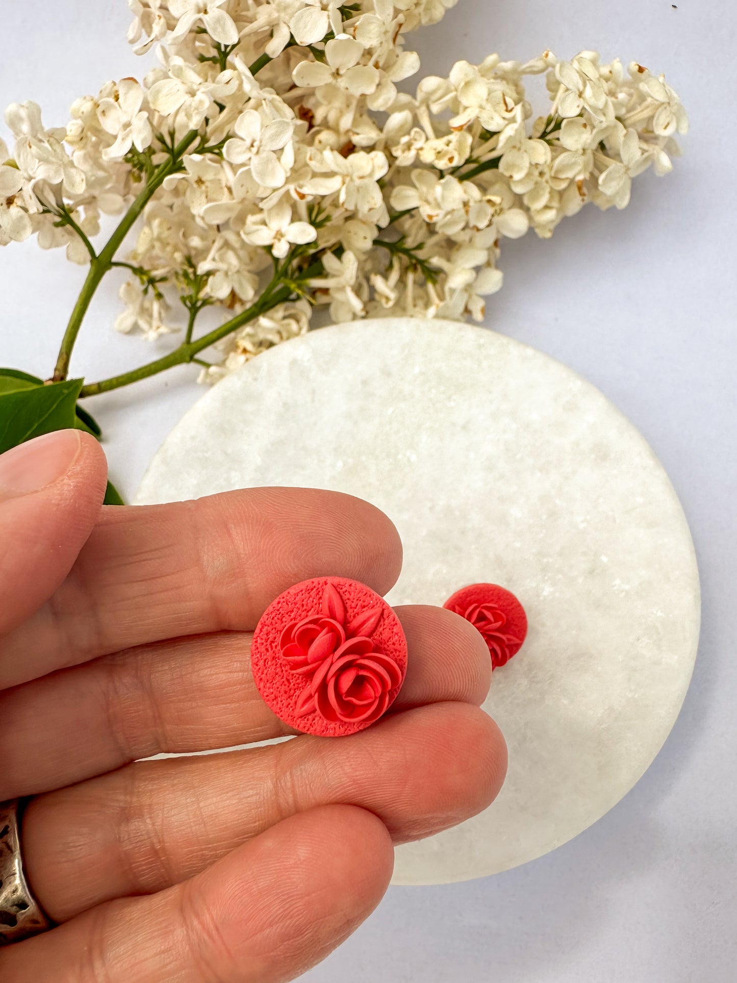 Round Studs | Polymer Clay Earrings | Dark Peach