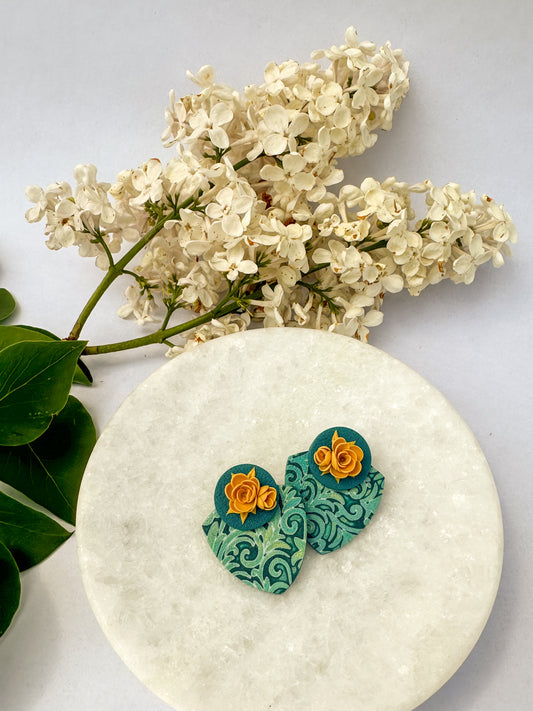 Daphne Statement Studs | Polymer Clay Earrings | Teal Garden