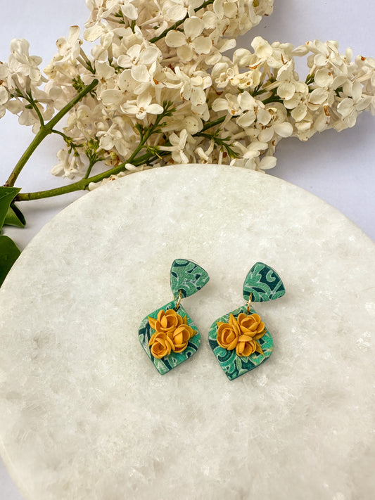 Kate | Polymer Clay Earrings | Teal Garden