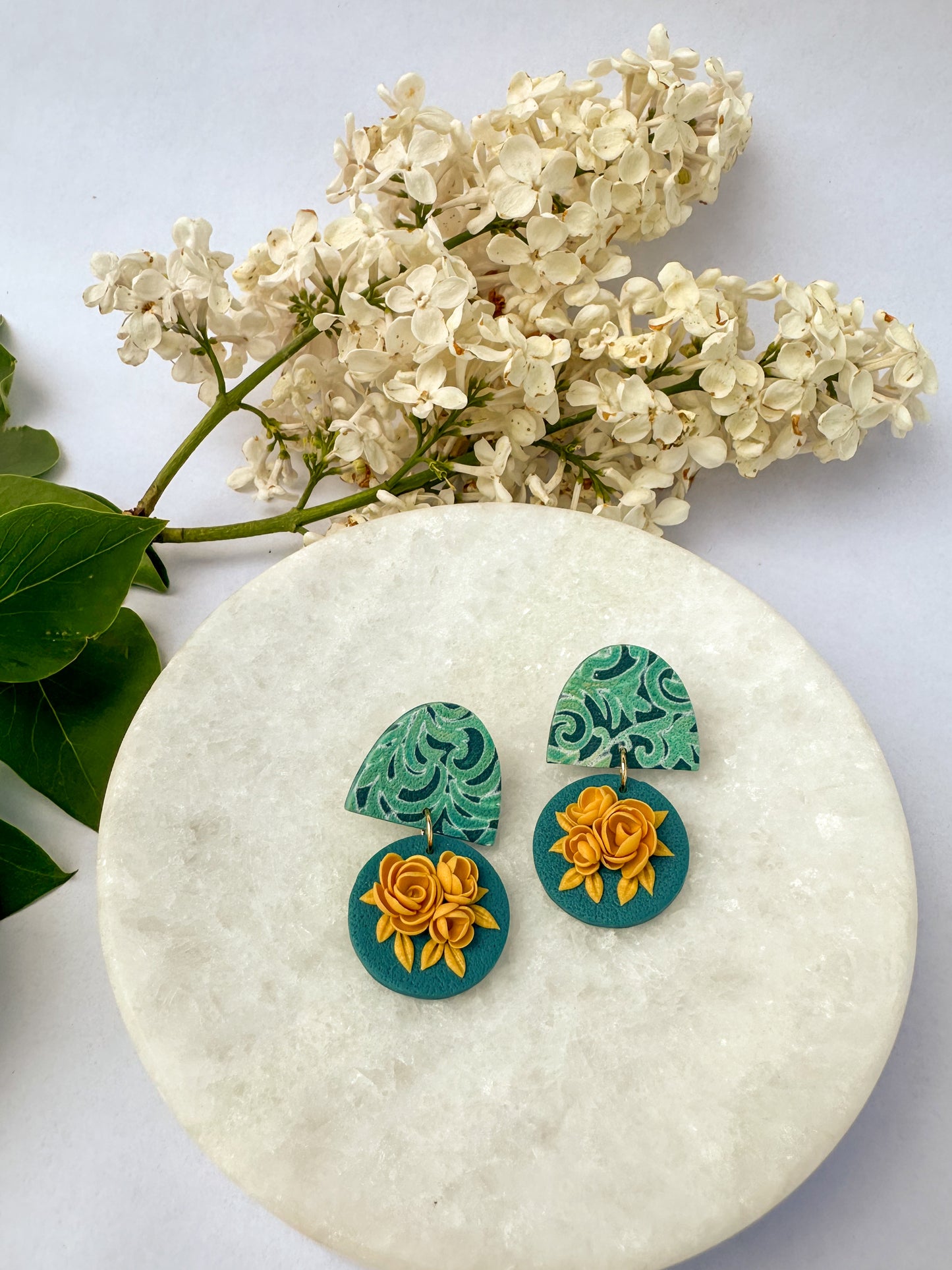 Naomi | Polymer Clay Earrings | Teal Garden