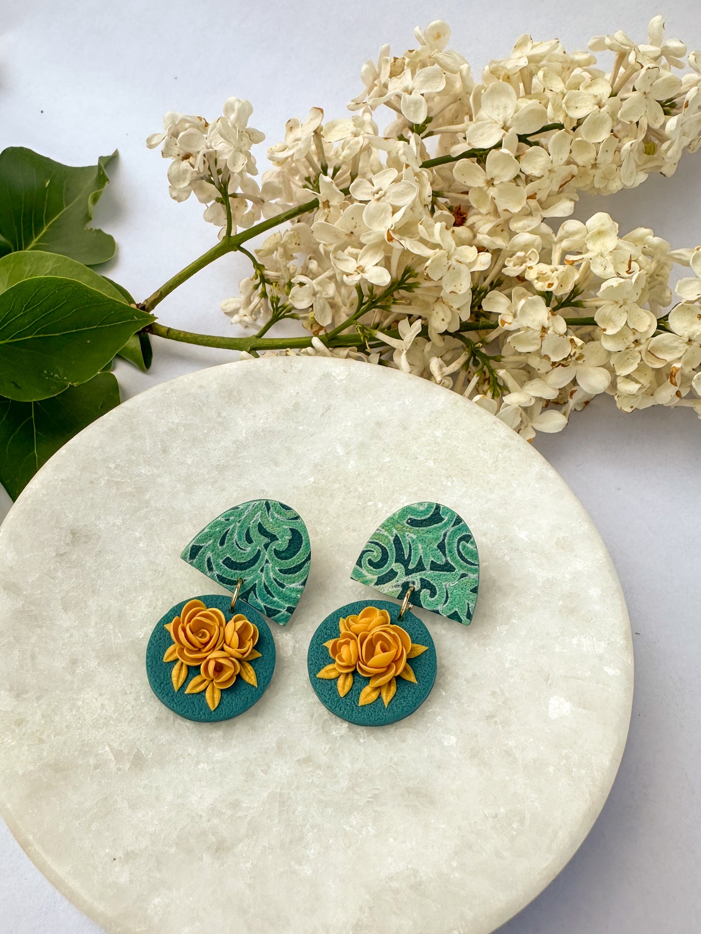 Naomi | Polymer Clay Earrings | Teal Garden