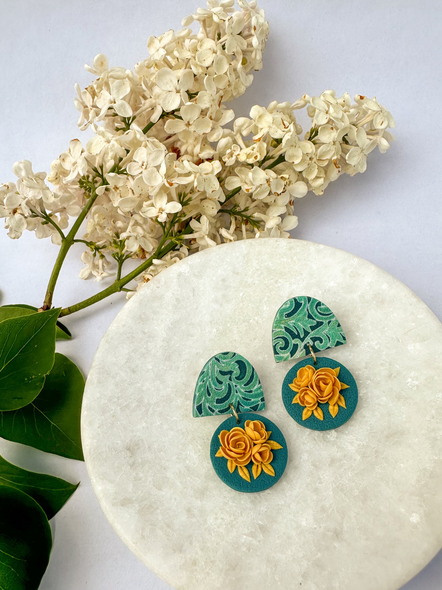 Naomi | Polymer Clay Earrings | Teal Garden