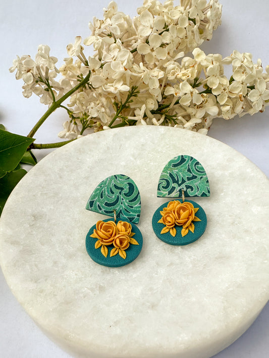 Naomi | Polymer Clay Earrings | Teal Garden