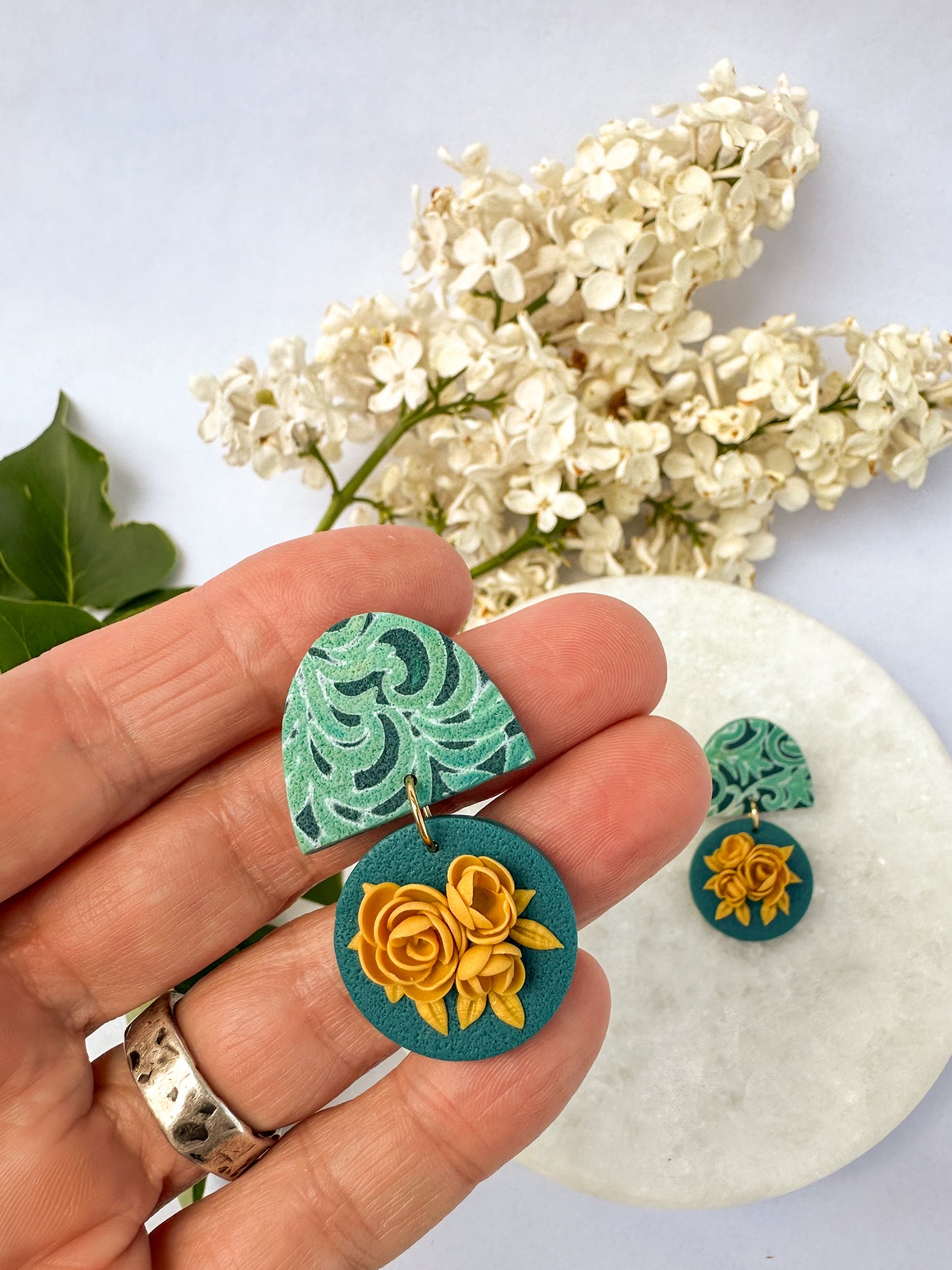 Naomi | Polymer Clay Earrings | Teal Garden